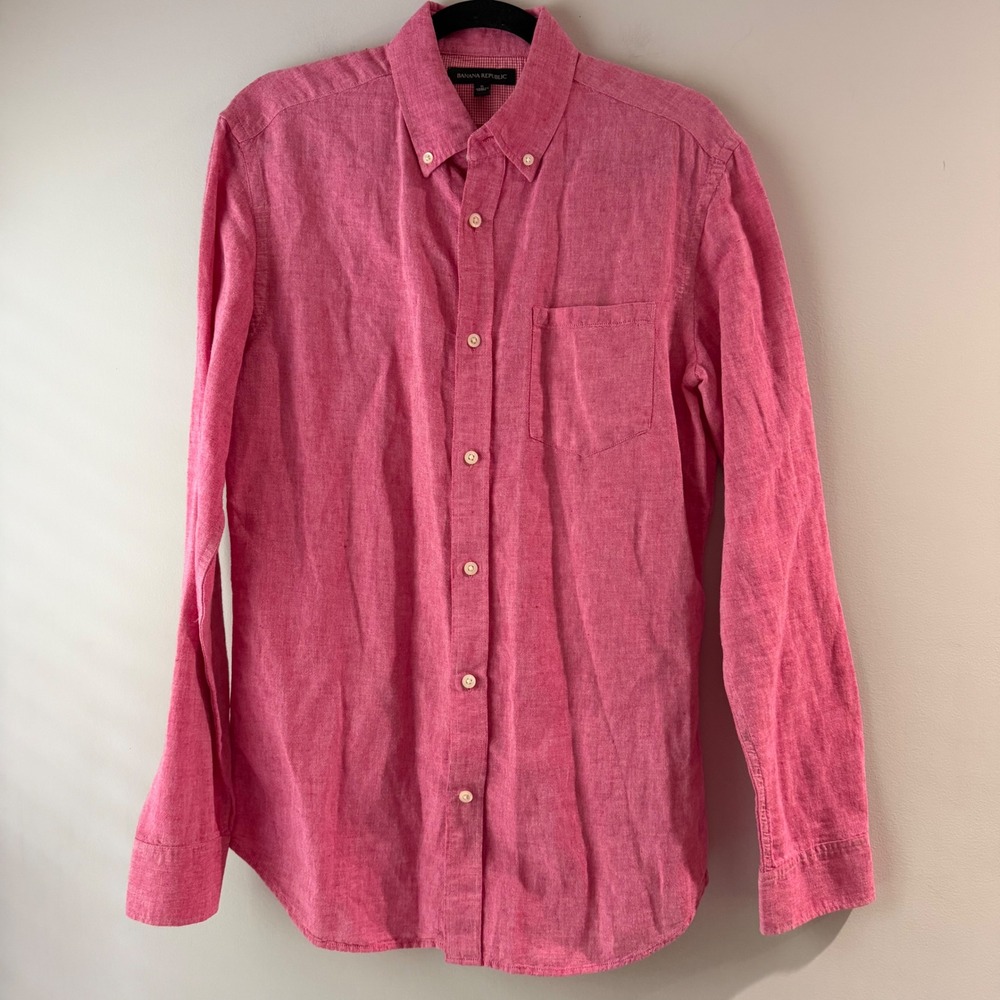 Banana Republic Button Down Shirt Mens Small Pink Good Linen Cotton Long Sleeve